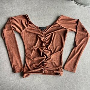 Electrica Copper Rust Ruched Long Sleeve Top